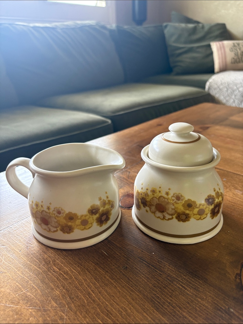 Johnson Brothers Cream, Brown and Yellow Floral Sugar and Creamer Set